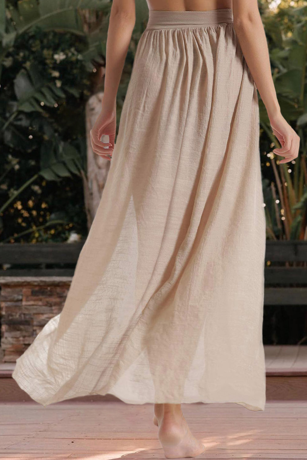 Khaki Sheer Maxi Beach Cover up Split Syin