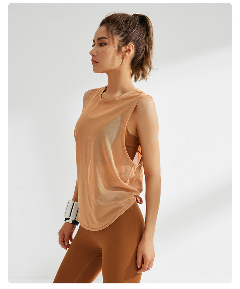 Blusa deportiva de malla transpirable para mujer, para correr, hacer ejercicio, de secado rápido, sin mangas, para yoga