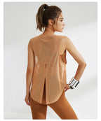 Blusa deportiva de malla transpirable para mujer, para correr, hacer ejercicio, de secado rápido, sin mangas, para yoga