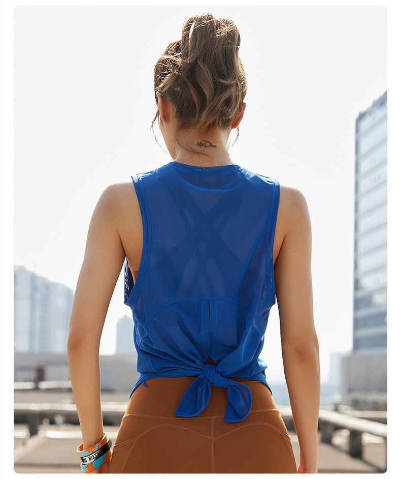 Blusa deportiva de malla transpirable para mujer, para correr, hacer ejercicio, de secado rápido, sin mangas, para yoga