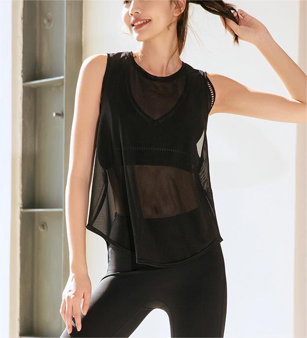 Blusa deportiva de malla transpirable para mujer, para correr, hacer ejercicio, de secado rápido, sin mangas, para yoga