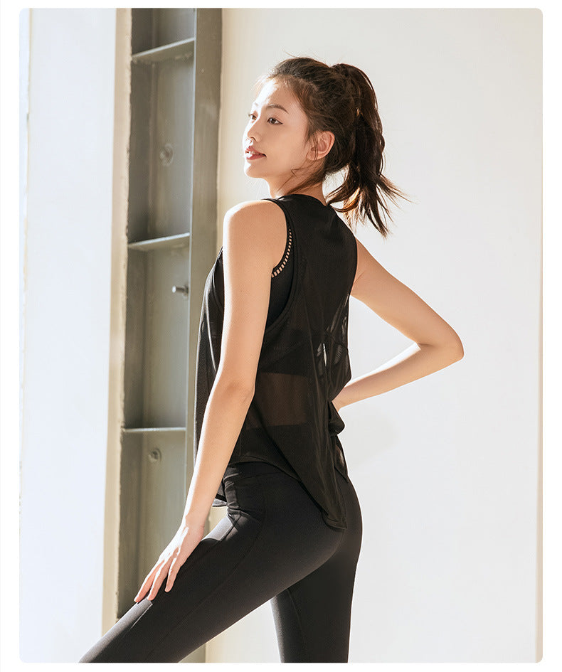 Blusa deportiva de malla transpirable para mujer, para correr, hacer ejercicio, de secado rápido, sin mangas, para yoga