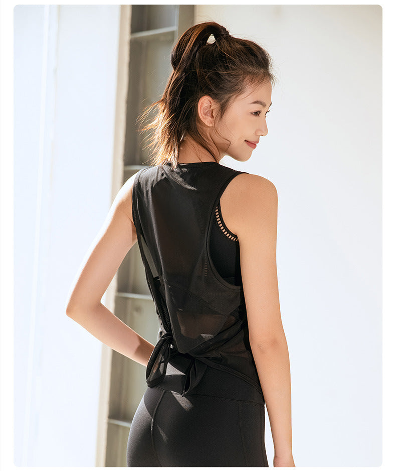 Blusa deportiva de malla transpirable para mujer, para correr, hacer ejercicio, de secado rápido, sin mangas, para yoga