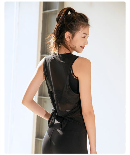 Blusa deportiva de malla transpirable para mujer, para correr, hacer ejercicio, de secado rápido, sin mangas, para yoga