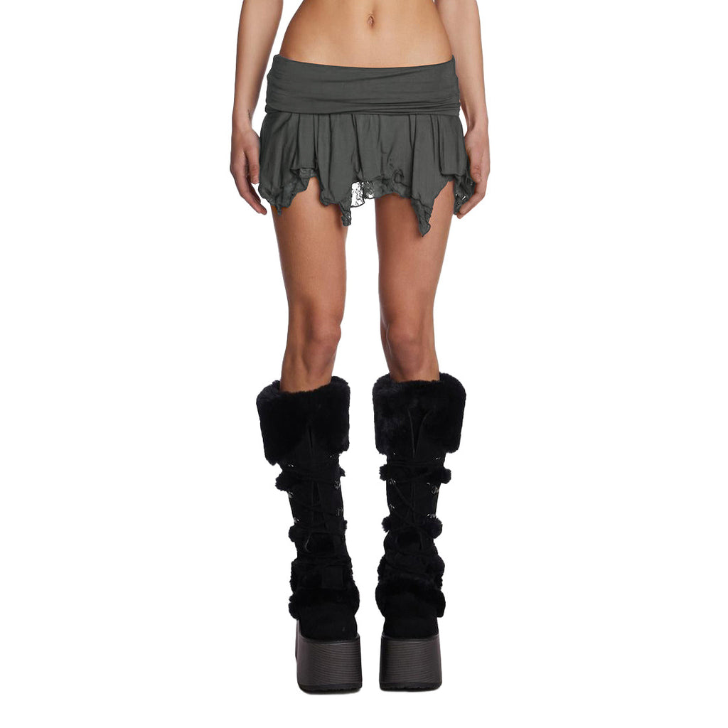 Women Clothing Sexy Double Layer Lace Irregular Asymmetric Mini Skirt Aselin