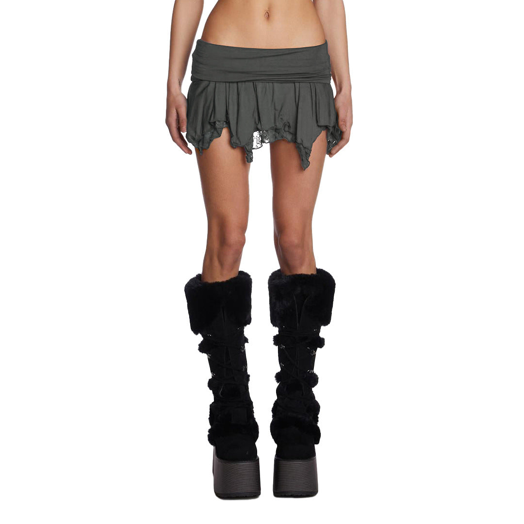 Women Clothing Sexy Double Layer Lace Irregular Asymmetric Mini Skirt Aselin
