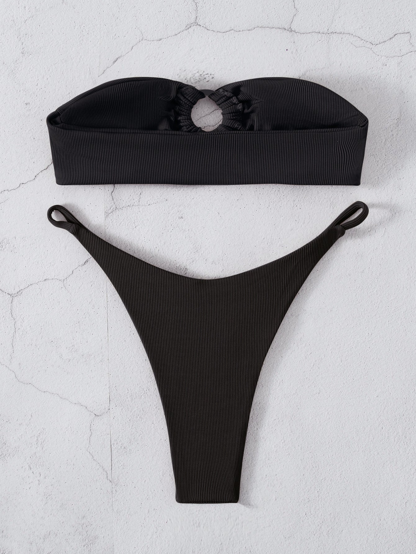 Traje de baño de color sólido con pecho plano, conjunto de bikini francés sexy