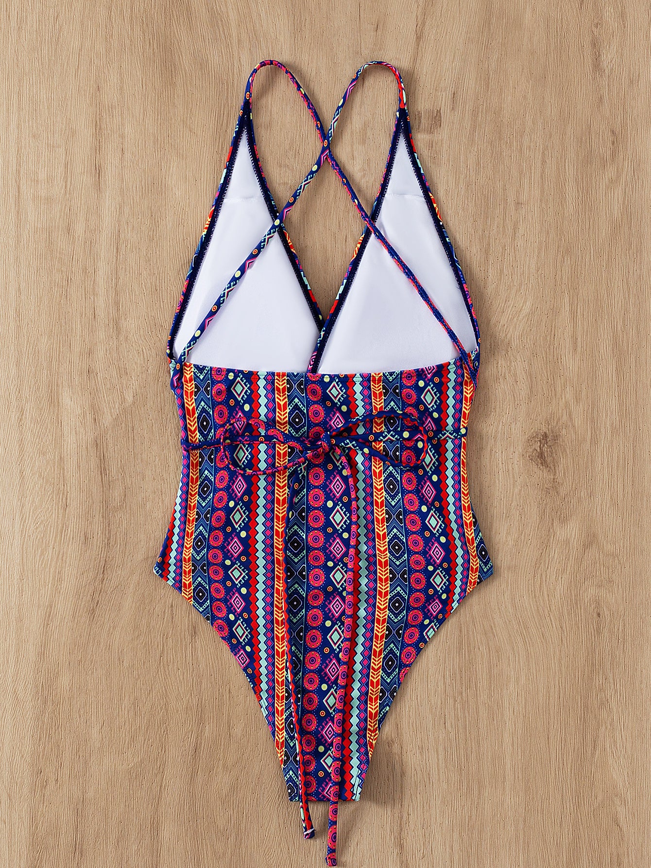 Traje de baño bohemio con escote en V profundo y tirantes, sexy, sin espalda, para mujer