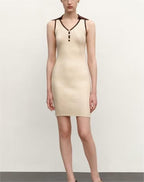 Summer Tight Sleeveless Knitted Dress Button Decoration Stretch Slim Dress Short Dresses Leyla
