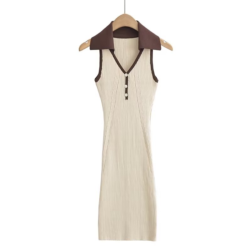 Summer Tight Sleeveless Knitted Dress Button Decoration Stretch Slim Dress Short Dresses Leyla