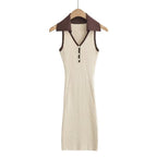 Summer Tight Sleeveless Knitted Dress Button Decoration Stretch Slim Dress Short Dresses Leyla