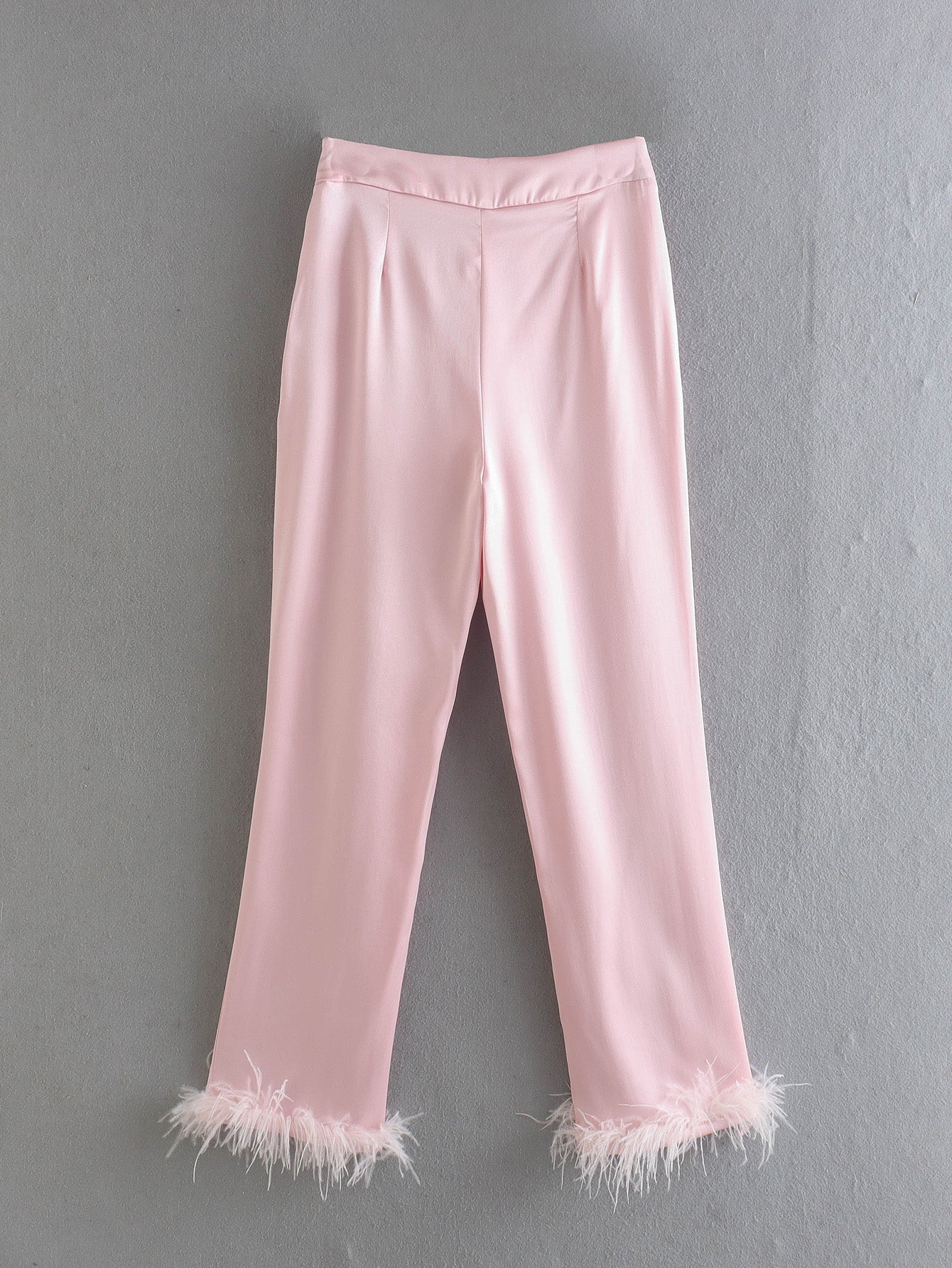 Women Clothing Summer Lace up Feather Decoration Casual Straight Pants Women Trousers & TOP F00122614 SHE