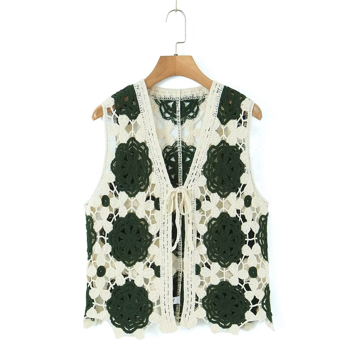 Spring Arrival Contrast Color Crocheted Top Comfort Casual Women Clothing Hong Kong Retro Hollow Out Cutout Design Vest