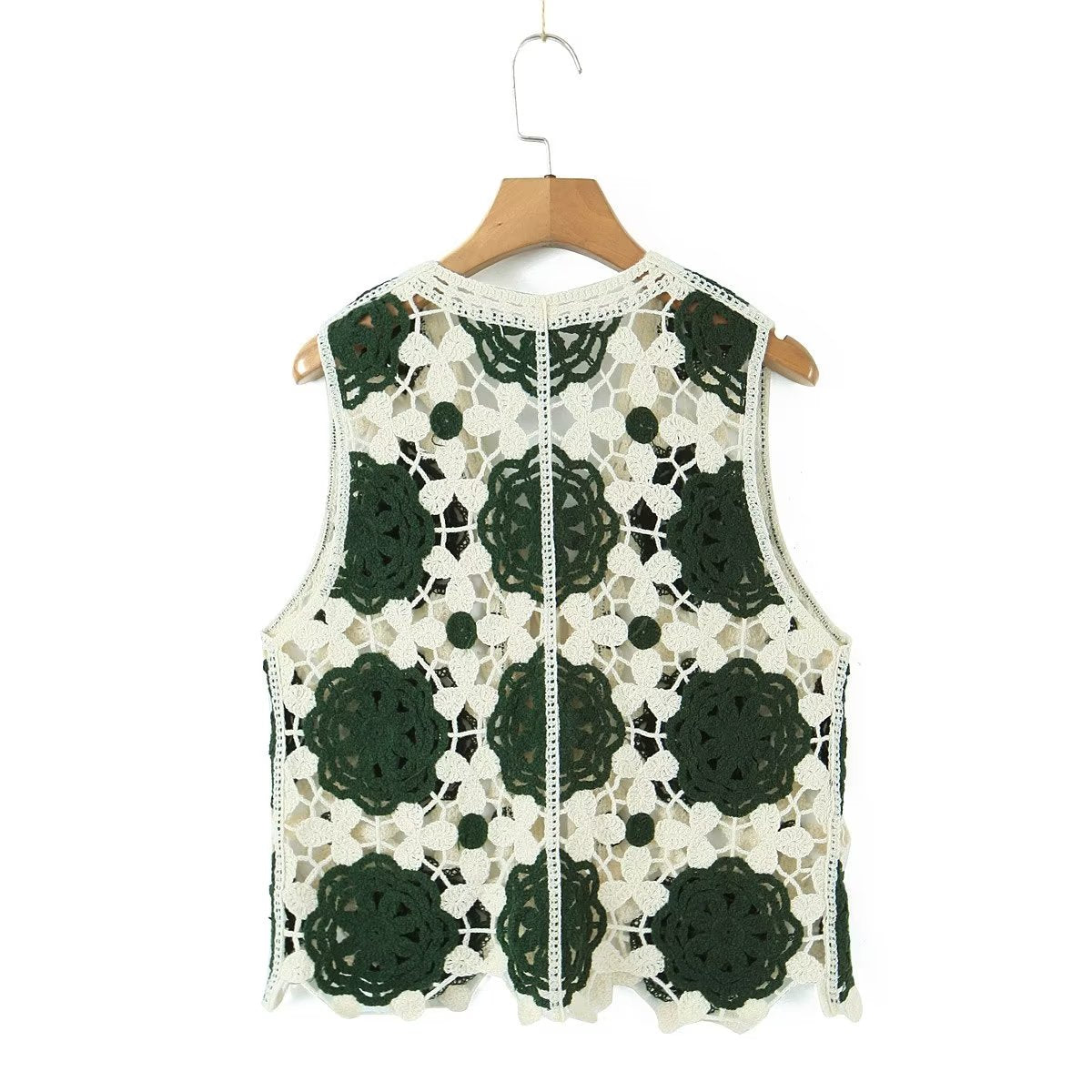 Spring Arrival Contrast Color Crocheted Top Comfort Casual Women Clothing Hong Kong Retro Hollow Out Cutout Design Vest