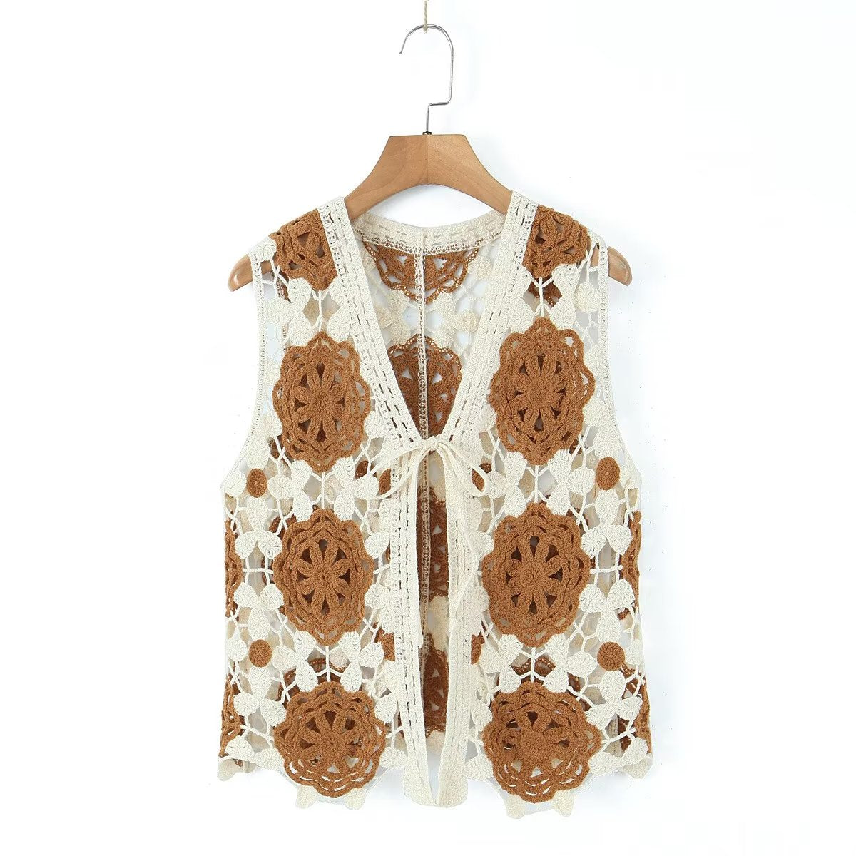 Spring Arrival Contrast Color Crocheted Top Comfort Casual Women Clothing Hong Kong Retro Hollow Out Cutout Design Vest
