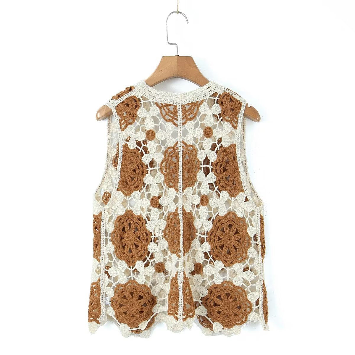 Spring Arrival Contrast Color Crocheted Top Comfort Casual Women Clothing Hong Kong Retro Hollow Out Cutout Design Vest