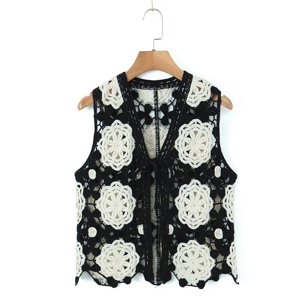 Spring Arrival Contrast Color Crocheted Top Comfort Casual Women Clothing Hong Kong Retro Hollow Out Cutout Design Vest