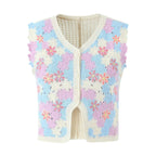 Women Retro Thailand Holiday Floral Vest Cardigan Top Casual All Matching Graceful GoodMe