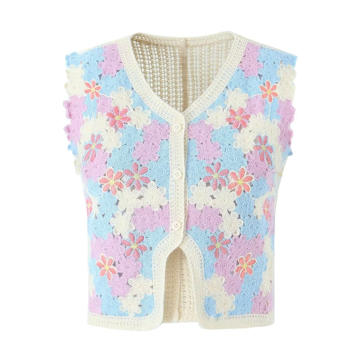 Women Retro Thailand Holiday Floral Vest Cardigan Top Casual All Matching Graceful GoodMe
