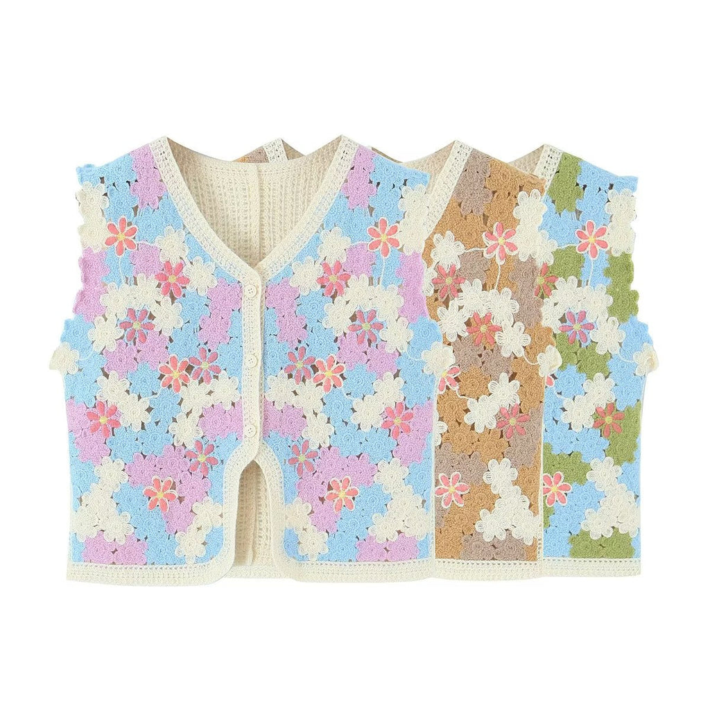 Women Retro Thailand Holiday Floral Vest Cardigan Top Casual All Matching Graceful GoodMe