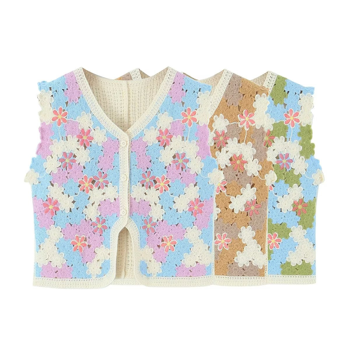 Women Retro Thailand Holiday Floral Vest Cardigan Top Casual All Matching Graceful GoodMe