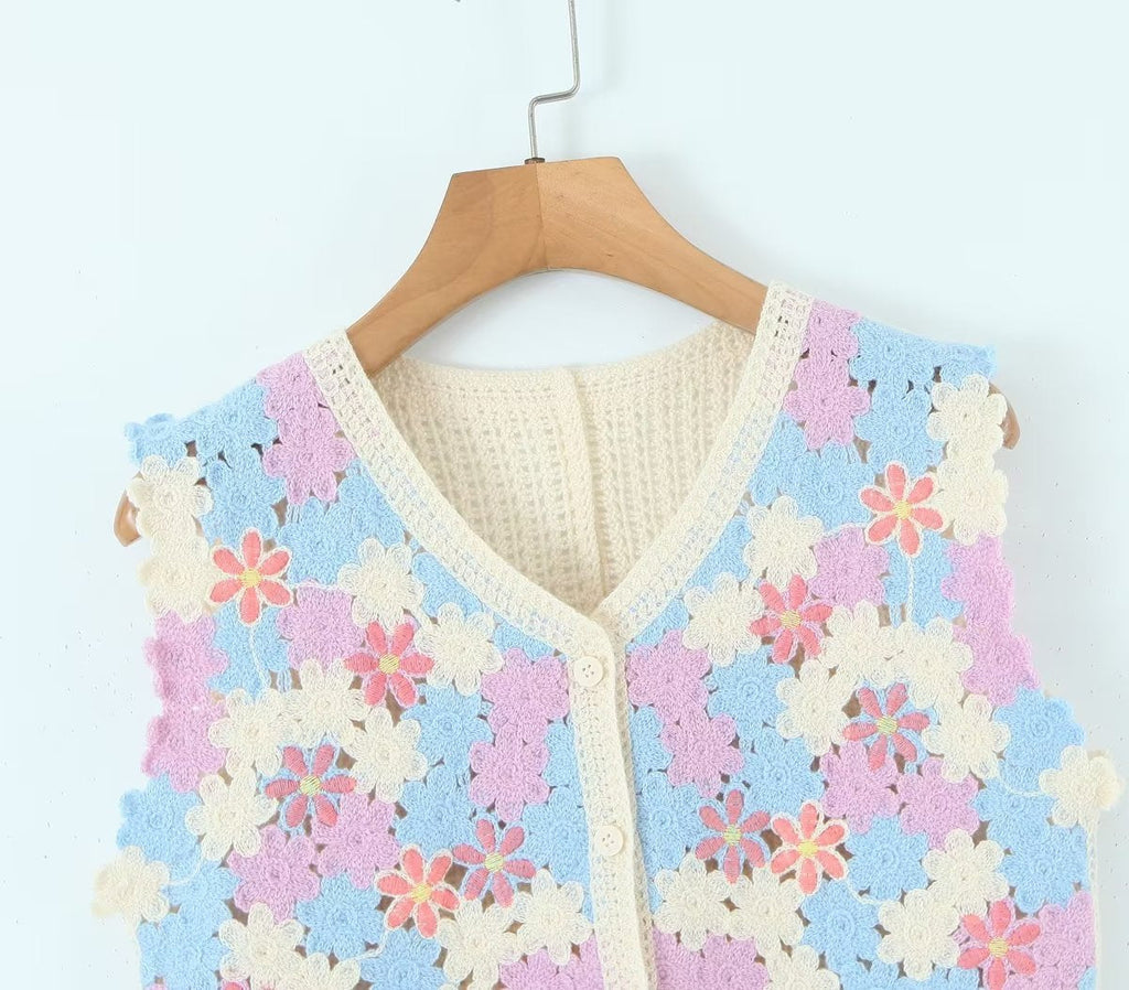 Women Retro Thailand Holiday Floral Vest Cardigan Top Casual All Matching Graceful GoodMe
