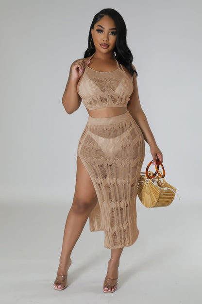 Women Clothing Spring Summer Beach Vest Wool Skirt Slit Sexy Suit