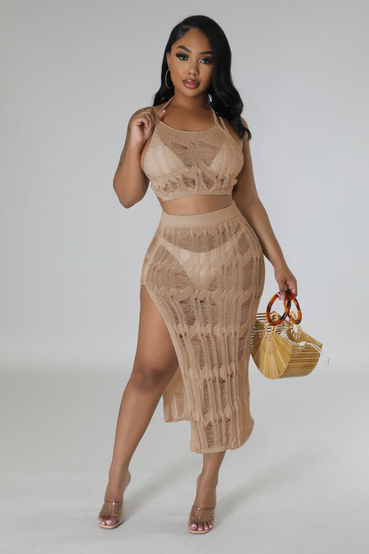 Women Clothing Spring Summer Beach Vest Wool Skirt Slit Sexy Suit