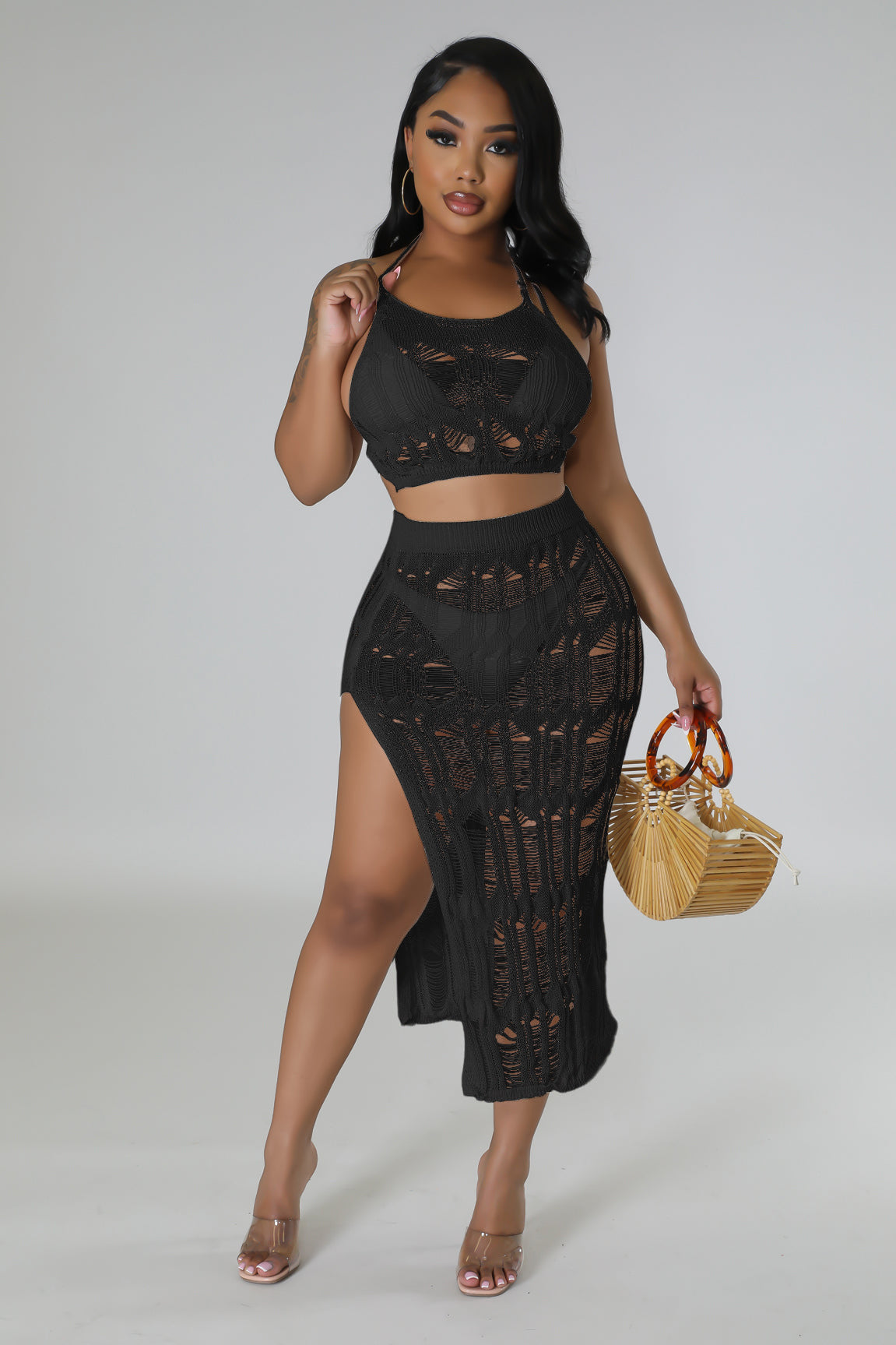 Women Clothing Spring Summer Beach Vest Wool Skirt Slit Sexy Suit