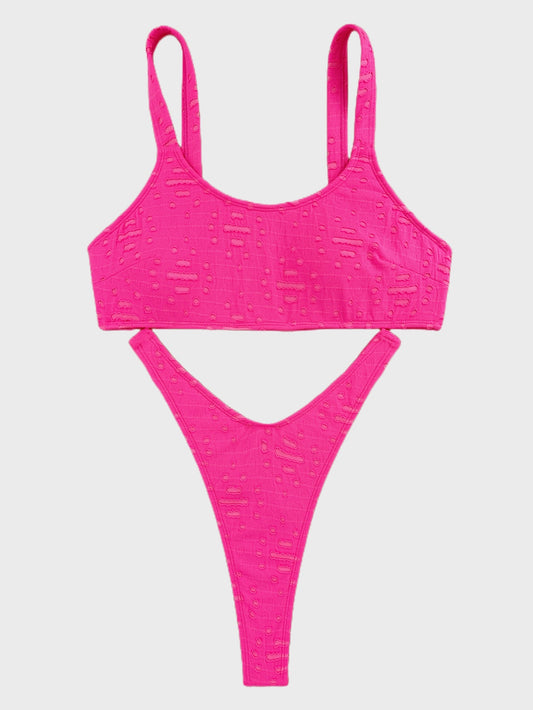 Traje de baño de tela con agujeros para bikini, color sólido, dividido
