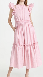 Women Clothing Summer Elegant Socialite Striped Flounced Sleeve Backless Ruffled Stitching Dress ILLUSION V