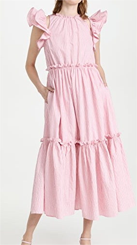 Women Clothing Summer Elegant Socialite Striped Flounced Sleeve Backless Ruffled Stitching Dress ILLUSION V