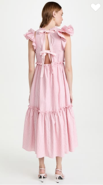 Women Clothing Summer Elegant Socialite Striped Flounced Sleeve Backless Ruffled Stitching Dress ILLUSION V