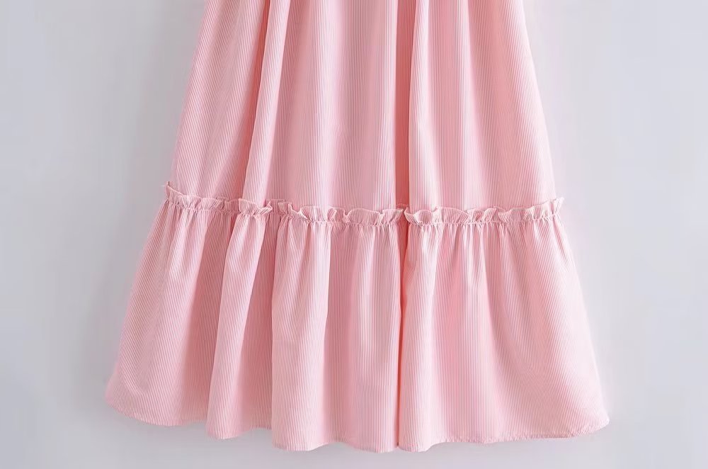 Women Clothing Summer Elegant Socialite Striped Flounced Sleeve Backless Ruffled Stitching Dress ILLUSION V