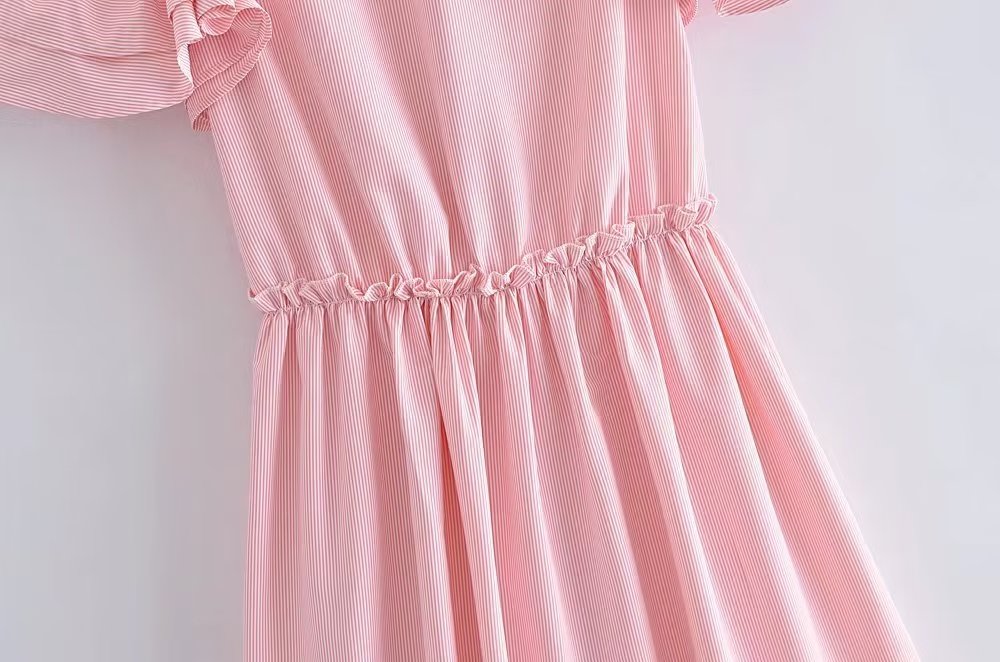 Women Clothing Summer Elegant Socialite Striped Flounced Sleeve Backless Ruffled Stitching Dress ILLUSION V