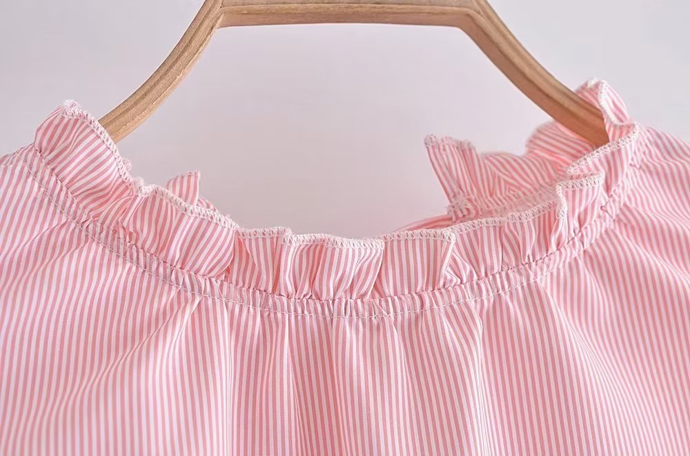 Women Clothing Summer Elegant Socialite Striped Flounced Sleeve Backless Ruffled Stitching Dress ILLUSION V