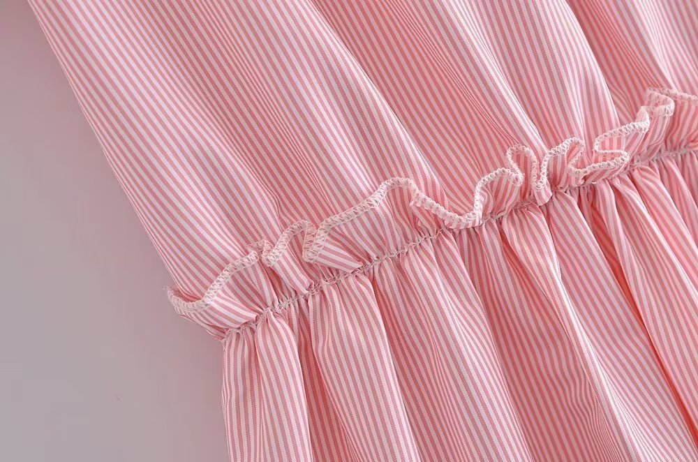 Women Clothing Summer Elegant Socialite Striped Flounced Sleeve Backless Ruffled Stitching Dress ILLUSION V