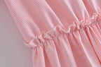 Women Clothing Summer Elegant Socialite Striped Flounced Sleeve Backless Ruffled Stitching Dress ILLUSION V