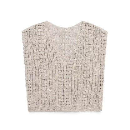 Hollow Out Cutout Crocheted V-neck Vest Knitwear Summer Outerwear Cover-up Sleeveless T-shirt Korean Top for Women