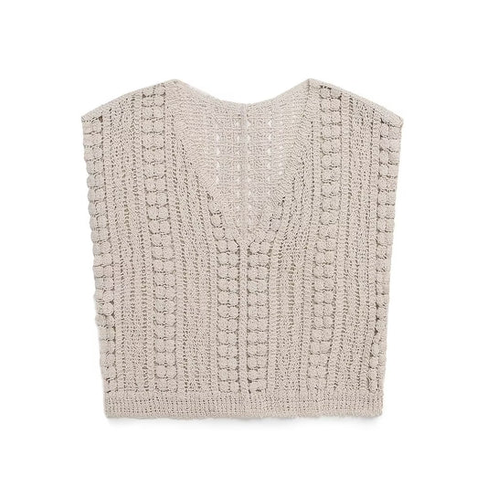 Hollow Out Cutout Crocheted V-neck Vest Knitwear Summer Outerwear Cover-up Sleeveless T-shirt Korean Top for Women