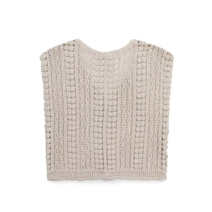 Hollow Out Cutout Crocheted V-neck Vest Knitwear Summer Outerwear Cover-up Sleeveless T-shirt Korean Top for Women