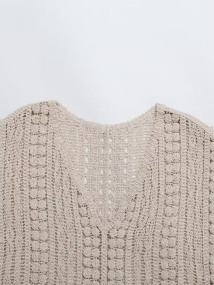Hollow Out Cutout Crocheted V-neck Vest Knitwear Summer Outerwear Cover-up Sleeveless T-shirt Korean Top for Women
