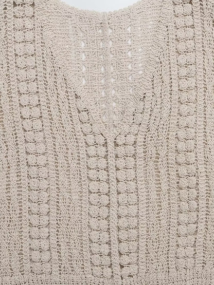 Hollow Out Cutout Crocheted V-neck Vest Knitwear Summer Outerwear Cover-up Sleeveless T-shirt Korean Top for Women