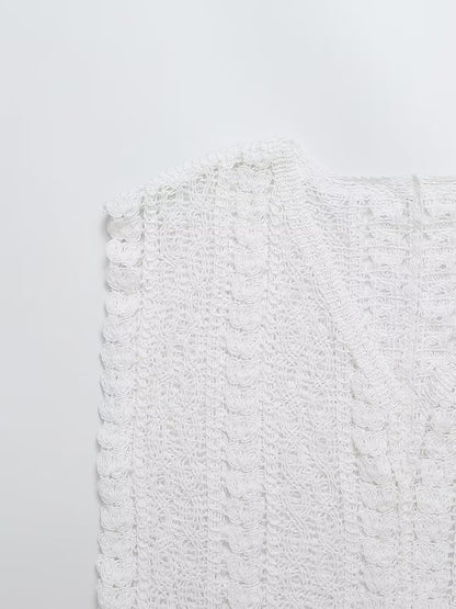 Hollow Out Cutout Crocheted V-neck Vest Knitwear Summer Outerwear Cover-up Sleeveless T-shirt Korean Top for Women
