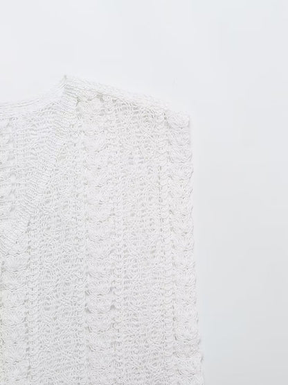 Hollow Out Cutout Crocheted V-neck Vest Knitwear Summer Outerwear Cover-up Sleeveless T-shirt Korean Top for Women