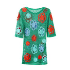 Robe courte d'été en maille crochetée pour femme