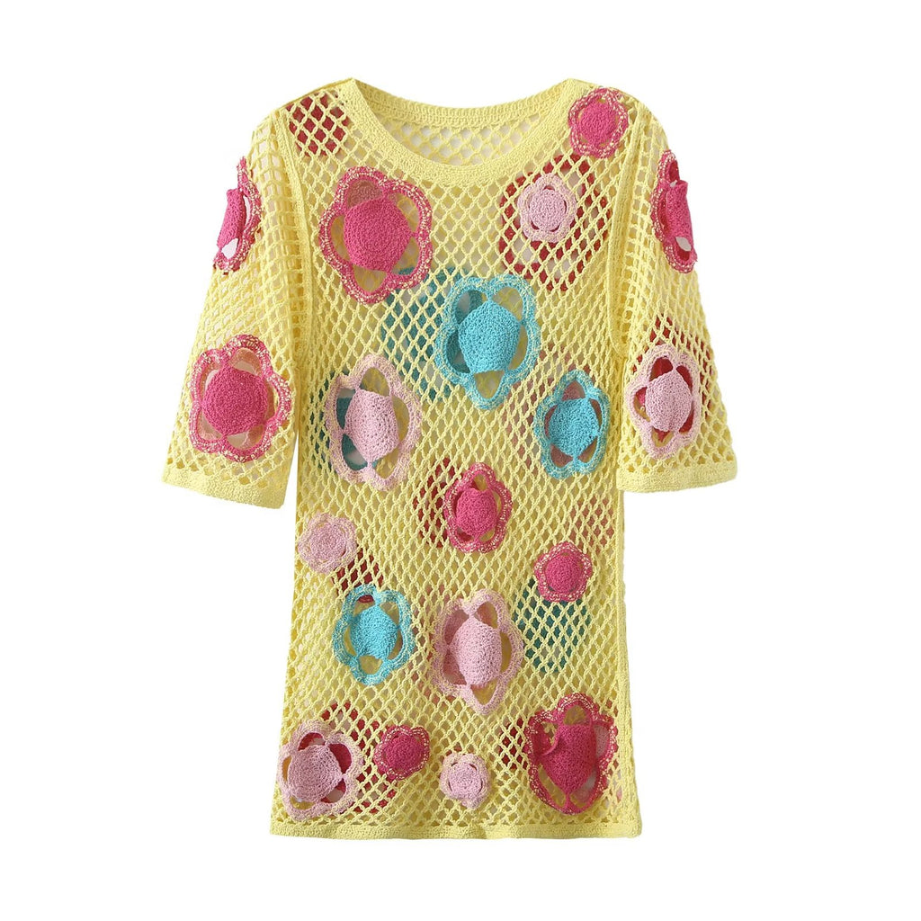 Robe courte d'été en maille crochetée pour femme