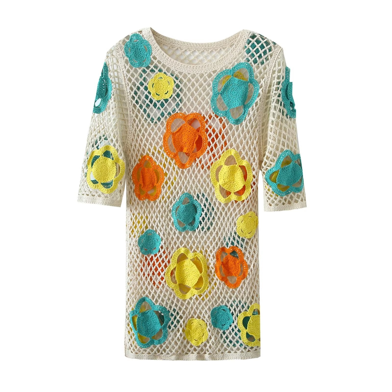 Robe courte d'été en maille crochetée pour femme