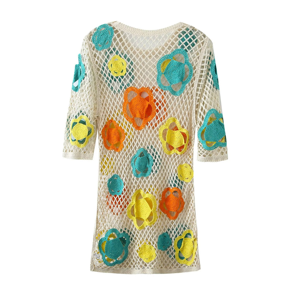 Robe courte d'été en maille crochetée pour femme