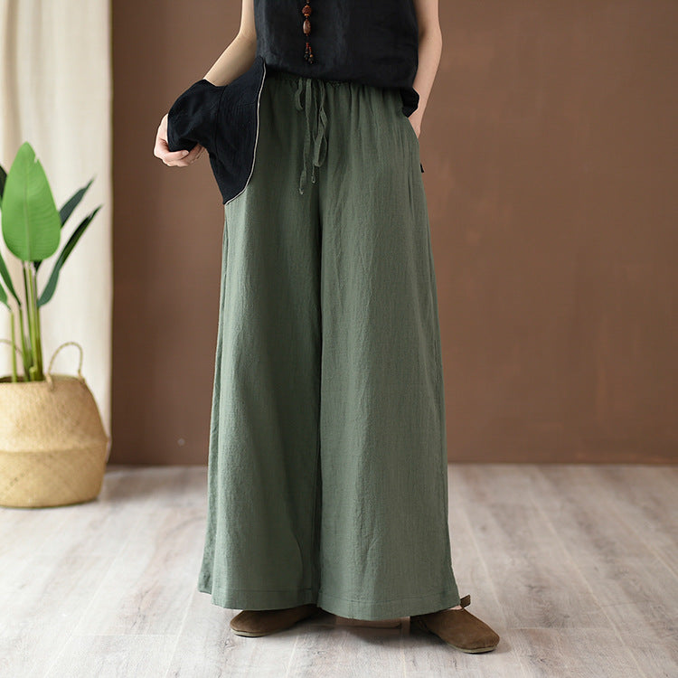 Pantalon de yoga femme printemps été en coton et lin lavé à la pierre, style décontracté, jambes larges